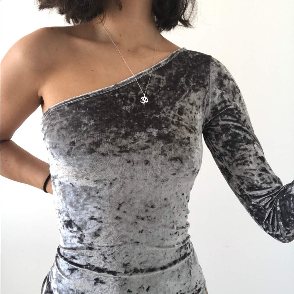one shoulder velvet bodysuit